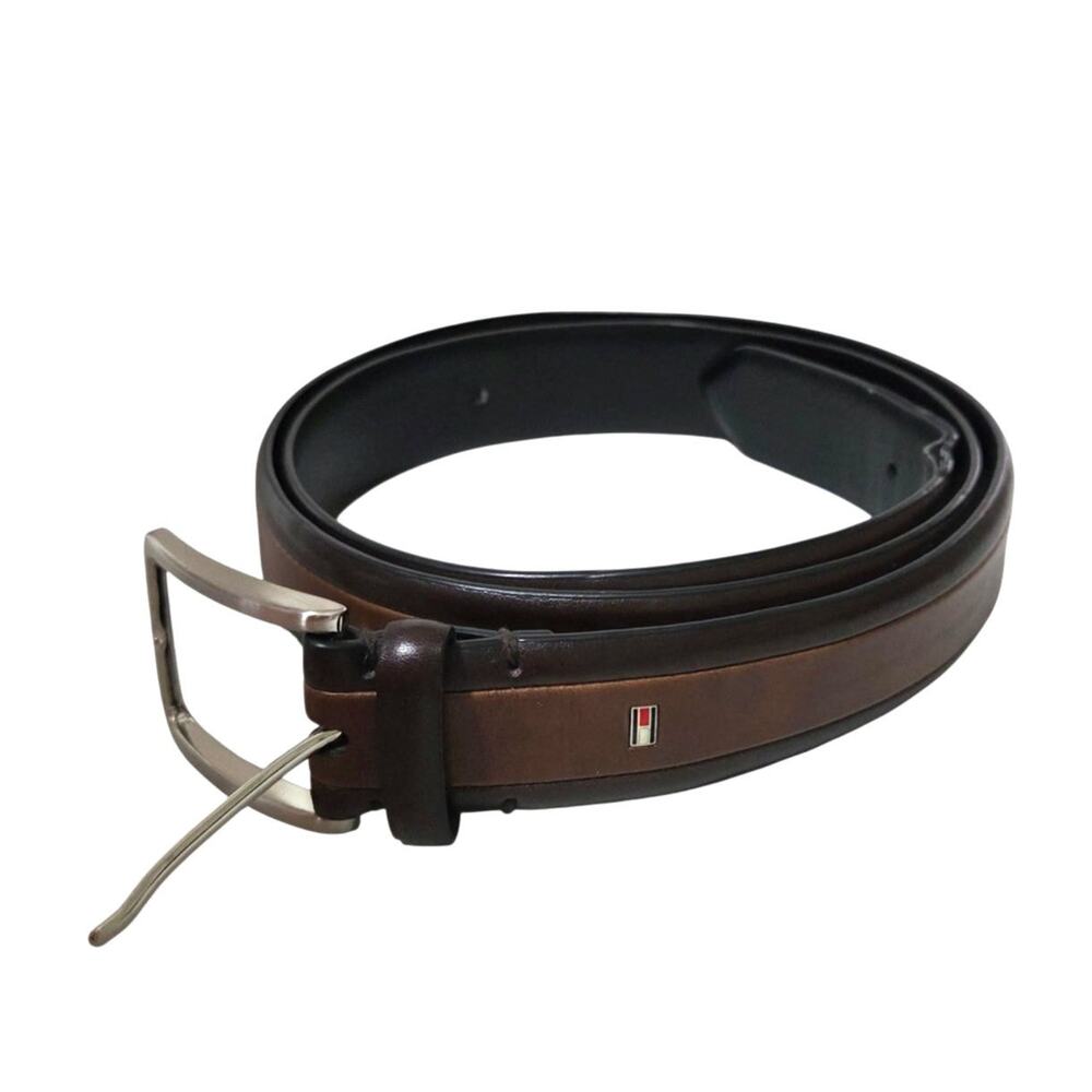 Tommy Hilfiger Vegan Leather Brown Two-Tone Belt Retro Preppy 44/110 - Hole